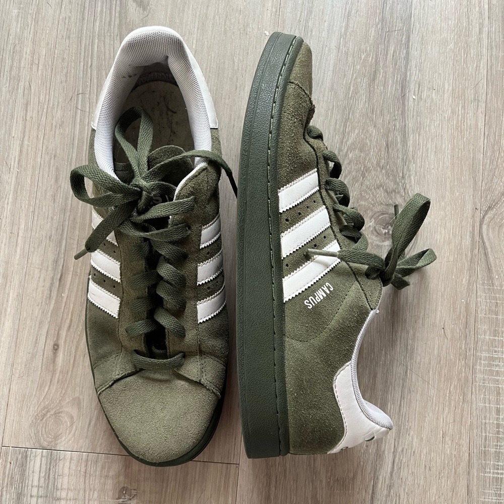 Adidas Olive and White Campus Sneakers
